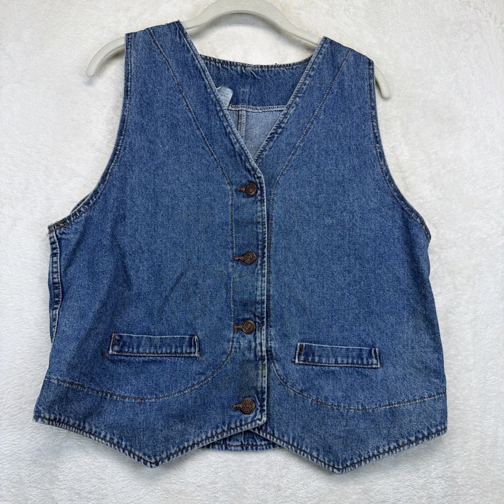 Lee Vintage Denim Vest Men's XL USA Western Trucker Blue‎ Button Front 90s